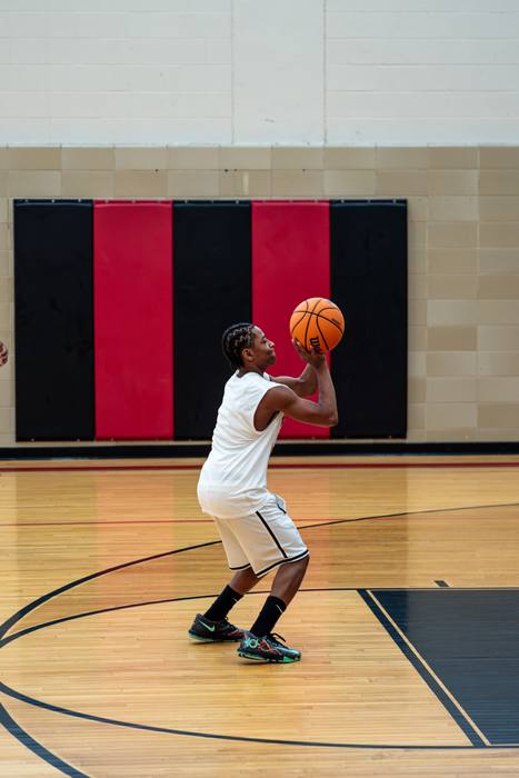 Player lining up a jump shot